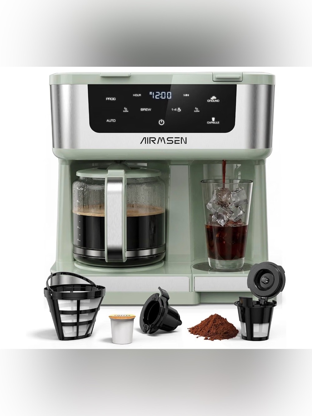 Sage Green Coffee Maker - Dual Brew Drip & Single Serve